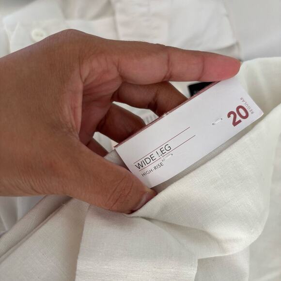 Lane Bryant Linen Blend Wide Leg High Rise Pants Size 20 Belted White Relaxed - Picture 12 of 12